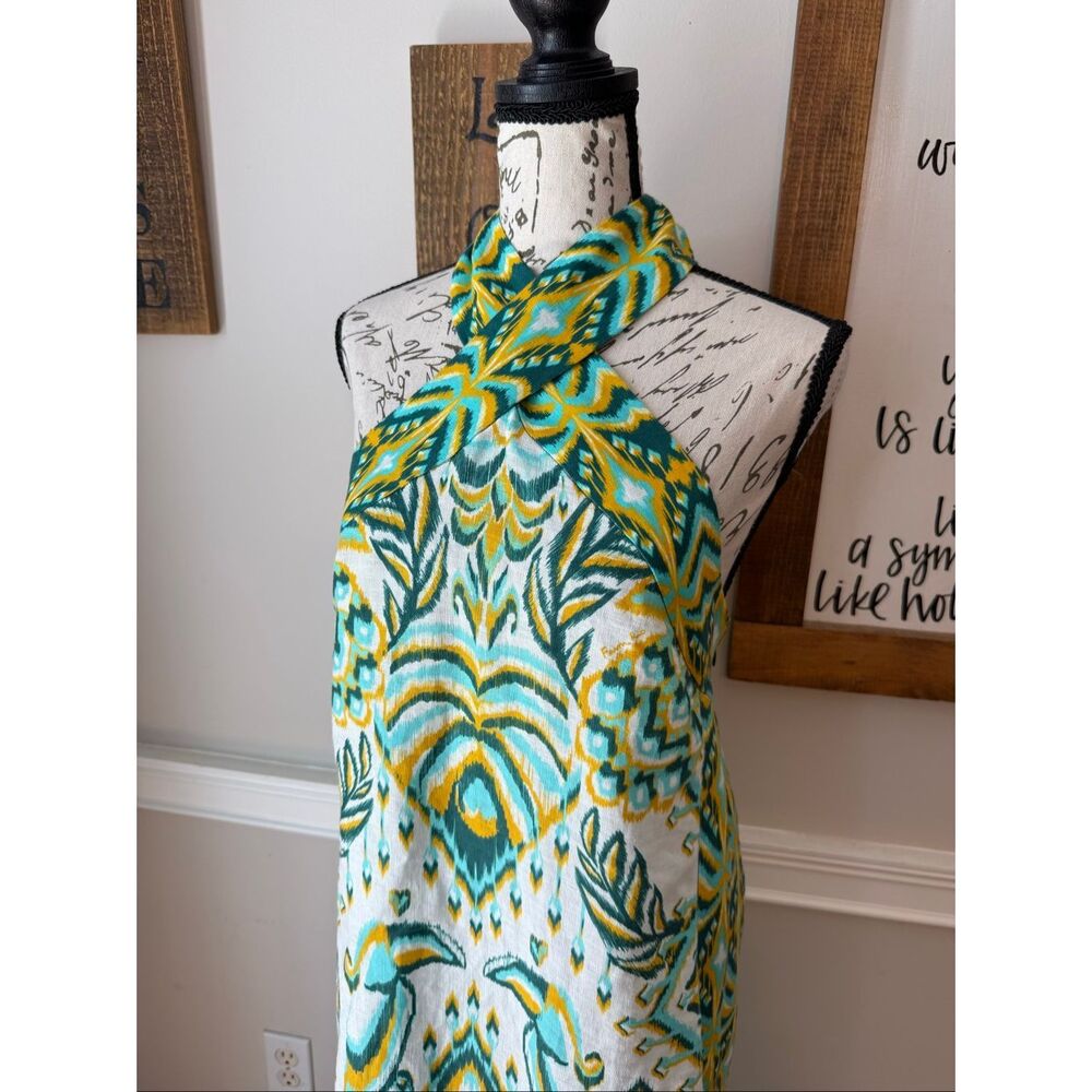 NWT Farm Rio Women's Linen Tropical Tapestry Halter Maxi Dress Off-White Medium - Picture 2 of 11